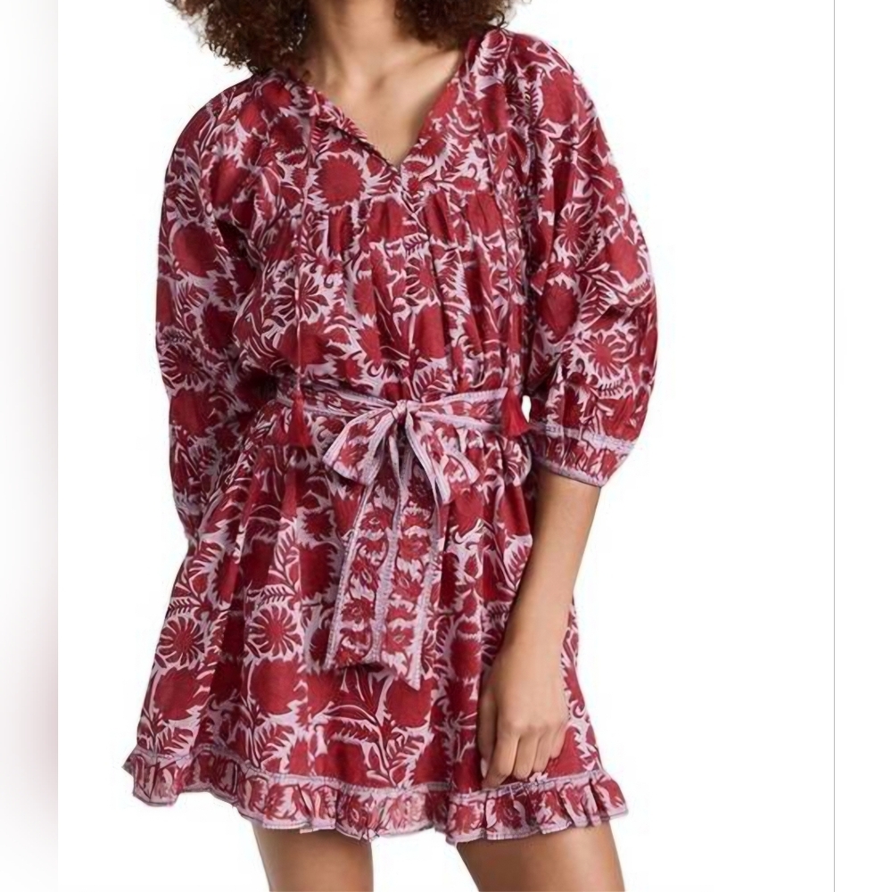 Cleobella Kaz Red Lavender Mini Dress Long Sleeve